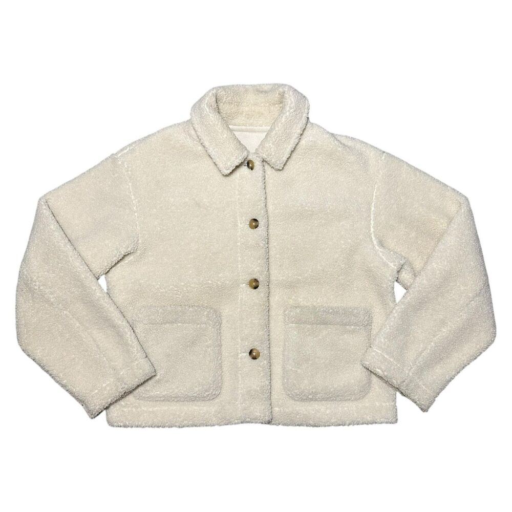 Uniqlo Cream Off White Boxy Windproof Outer Fleece Button Up Jacket, Small